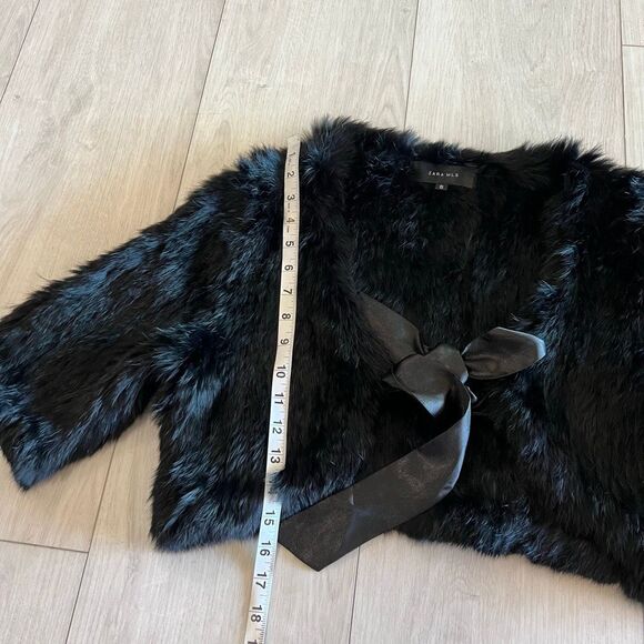 Zara MLS black faux fur bolero jacket with a front tie closure size s - Picture 2 of 8